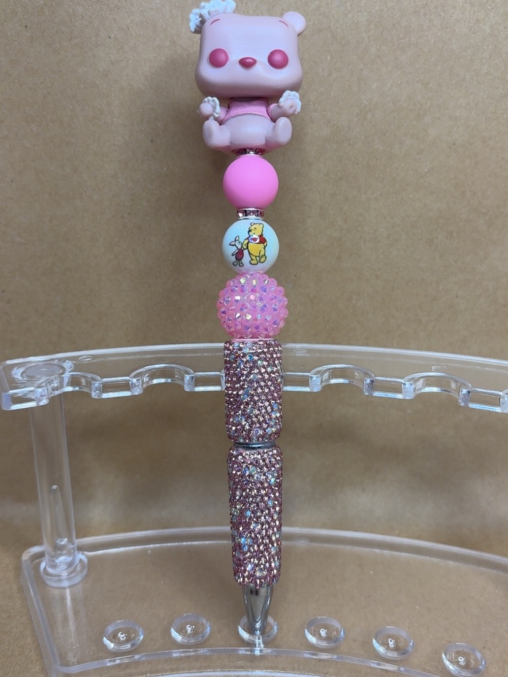Pink Beaded Charm Pen with Bear and Winnie the Pooh Bead